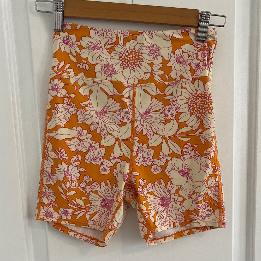 J Crew Women’s Floral High-Rise Bike Shorts — Orange, Cream & Pink XS
